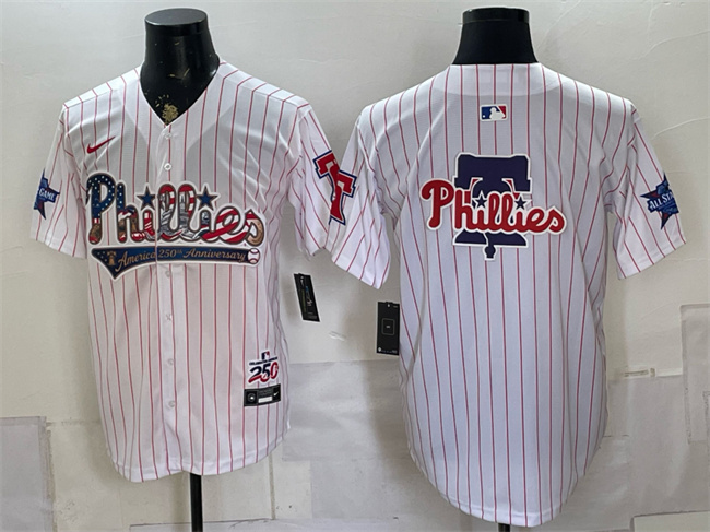 Men's Philadelphia Phillies Team Big Logo White 2026 All-Star & USA 250 Fourth of July Home Stitched Baseball Jersey Men's Philadelphia Phillies Team Big Logo White 2026 All-Star & USA 250 Fourth of July Home Stitched Baseball Jersey